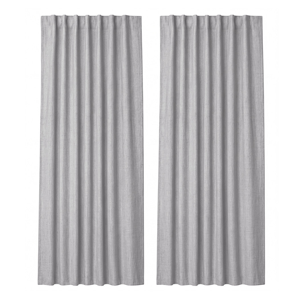 Marlow Blackout Curtains Thermal Linen Look Blockout Drapes 2 Panels Grey