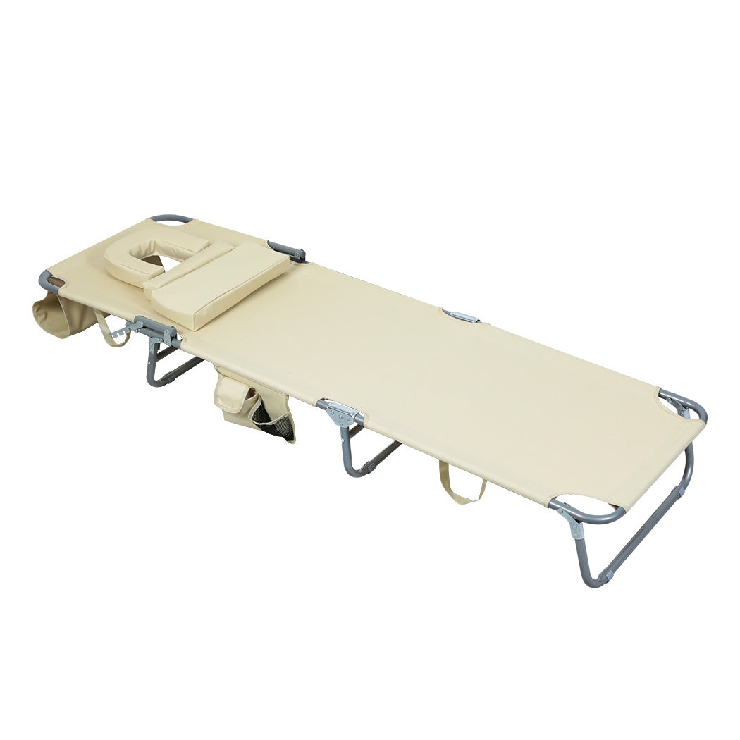 Compact Foldable Beach Lounge Chairs with Face Hole Khaki  Scandi