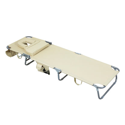 Compact Foldable Beach Lounge Chairs with Face Hole Khaki  Scandi