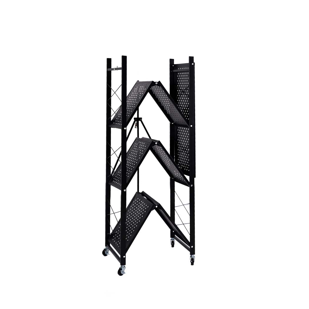 Foldable Storage Shelf Display Black 4 Tiers