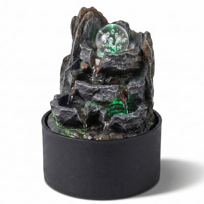 Spector Tabletop Water Fountain Resin LED Light 3 Flow Levels Waterfall Office