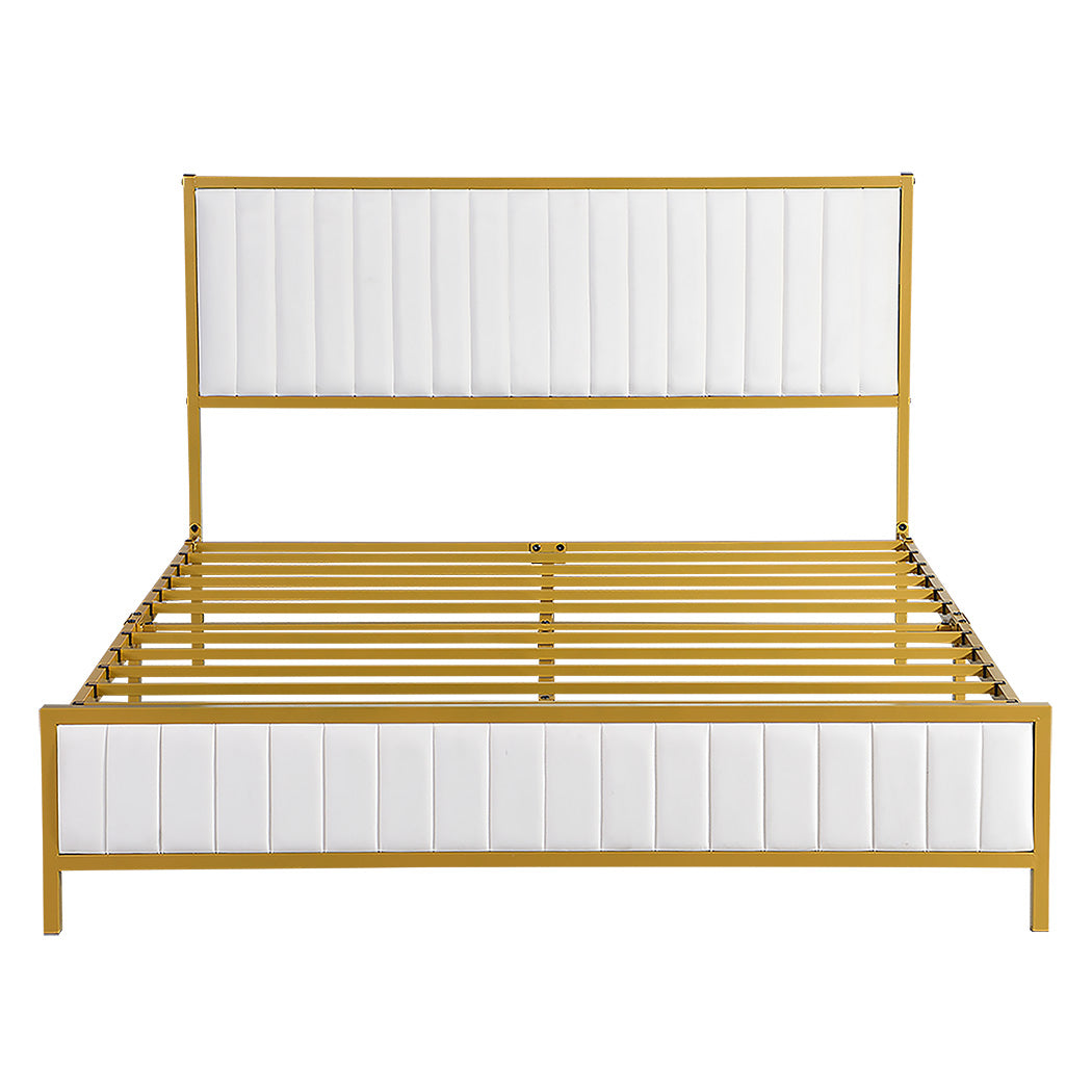 Compact Metal Bed Frame Under Bed Storage Queen Beige  Adjustable
