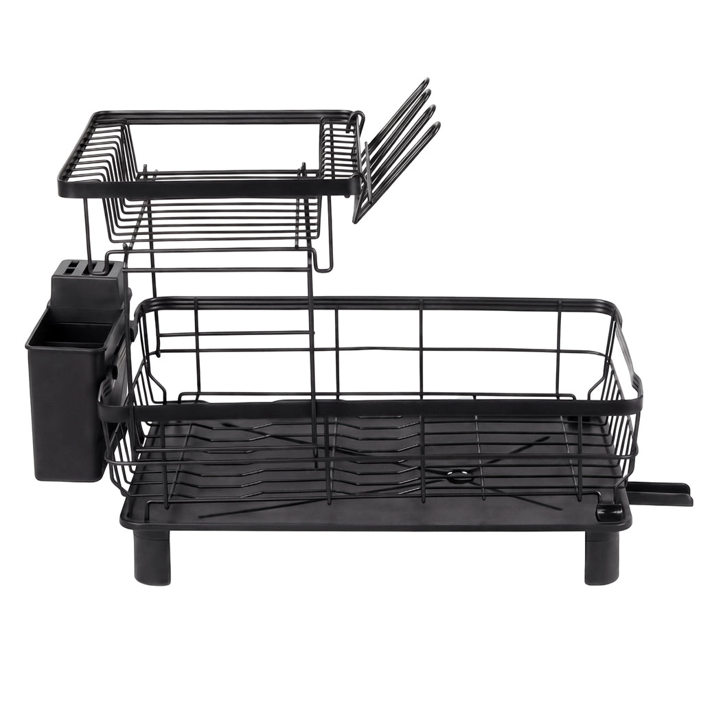 2 Tier Dish Drying Rack Black 360° Drain | HomeAndLiving - 3