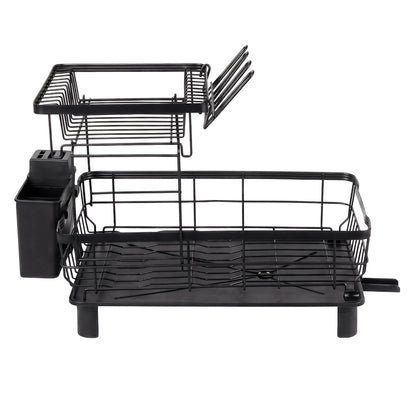 2 Tier Dish Drying Rack Black 360° Drain | HomeAndLiving - 3