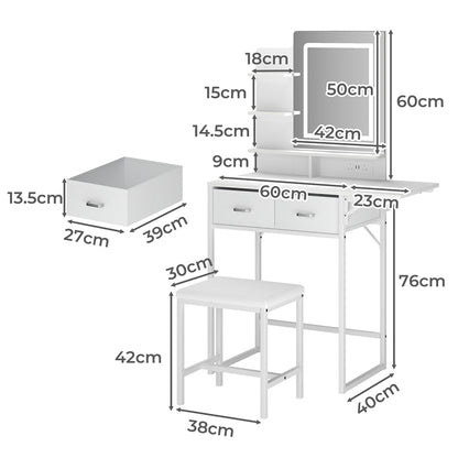 Dressing Table With Led Mirror 83x40x136cm