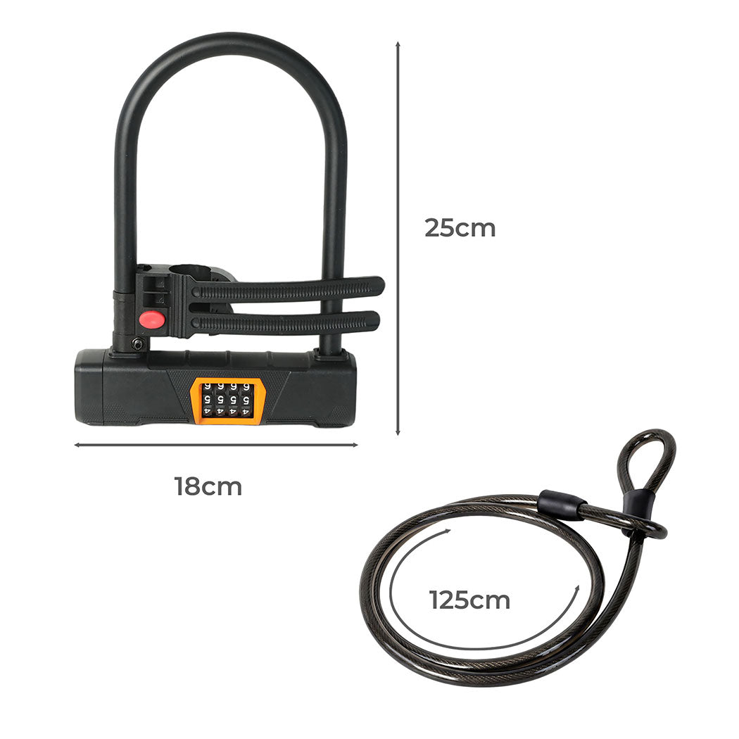 Bike Lock 4 Digit Combination Bicycle D Lock Security Cable Anti Theft Scooter