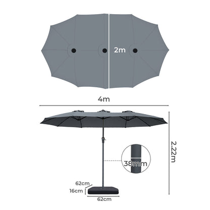 Double Sided Patio Umbrella Grey 400x200x222cm