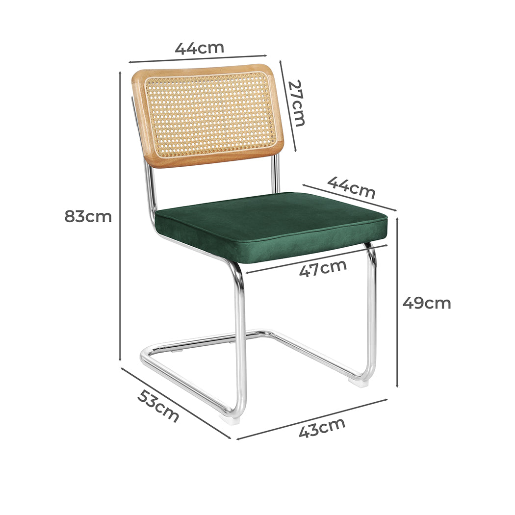 Rattan Dining Chairs Green Velvet 47x53x83cm