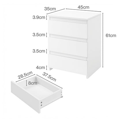 Bedside Table 3 Drawers White 45x35x61cm