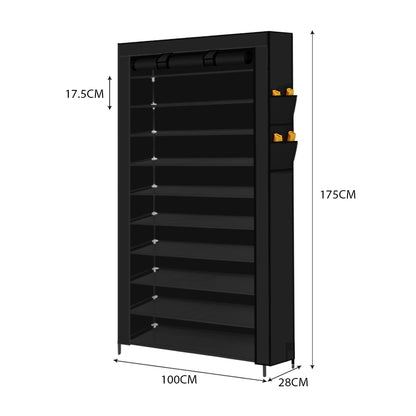 10 Tier Shoe Rack Portable Storage Black