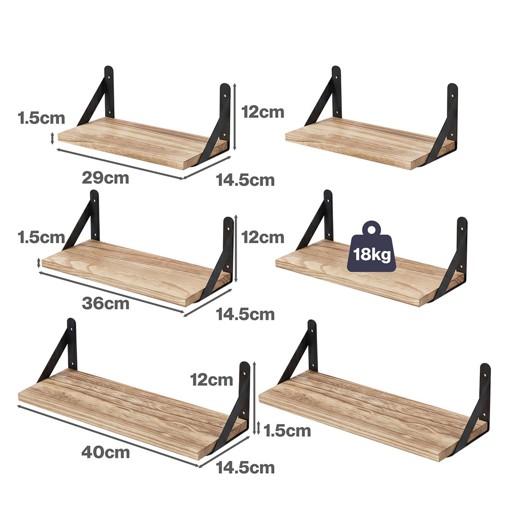 Floating Wall Shelves Set 6 Paulownia Wood | HomeAndLiving
