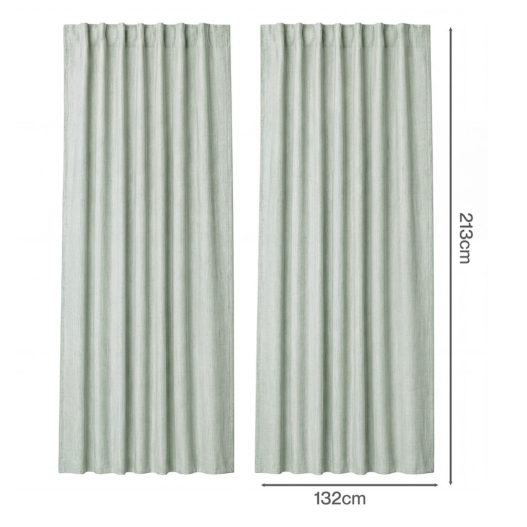 Marlow Blackout Curtains Thermal Linen Look Blockout Drapes 2 Panels Green