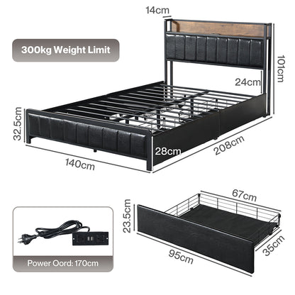 Double Bed Frame Storage Drawer 208x140x101cm