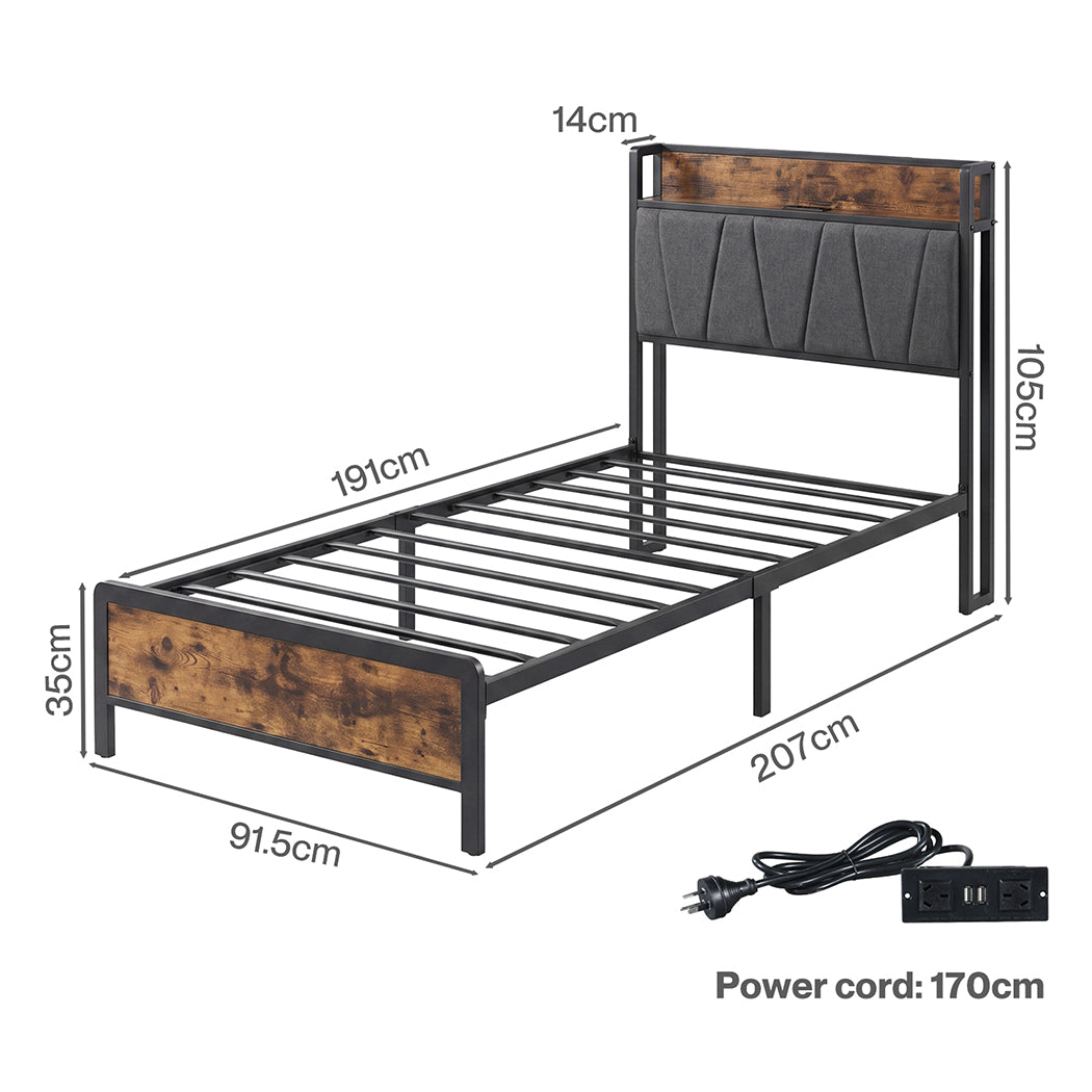 Single Bed Frame Storage Headboard 207x91.5x105cm