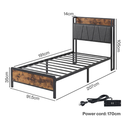 Single Bed Frame Storage Headboard 207x91.5x105cm