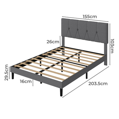 Grey Upholstered Bed Frame Queen 193.5x140x103cm