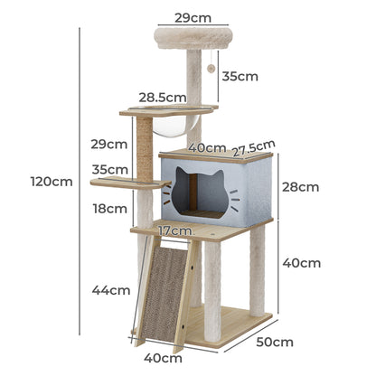 Cat Tree Tower Scratcher Beige 50x40x120cm