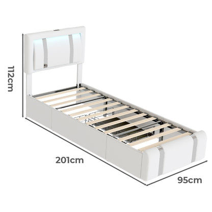 White bed frame 201x95x112cm, detail