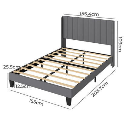 Queen Bed Frame Grey Upholstered 203.7x153x103cm