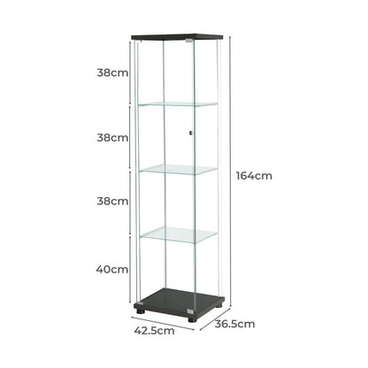 Contemporary Display Storage Cabinet Glass Black  High Back Support
