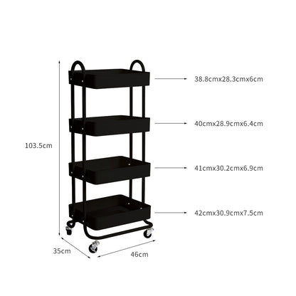 4 Tiers Kitchen Trolley Cart Black