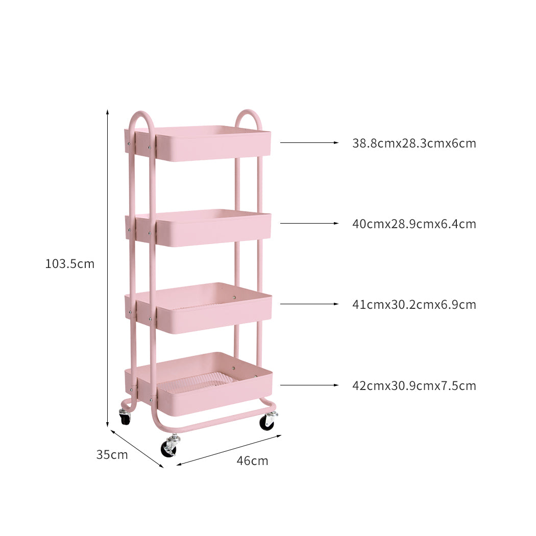 4 Tiers Kitchen Trolley Cart Pink