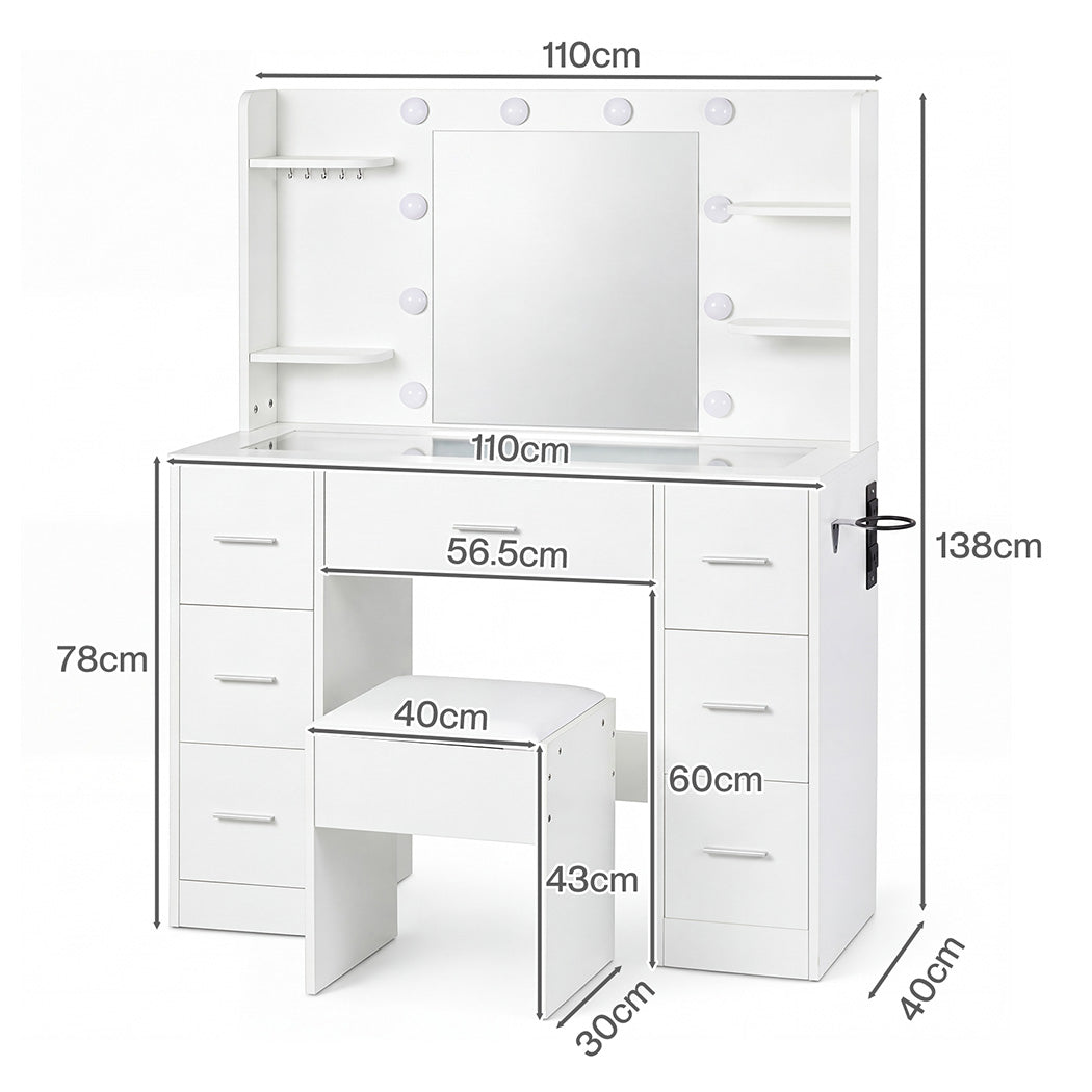 Dressing Table With Lights 110x40x138cm