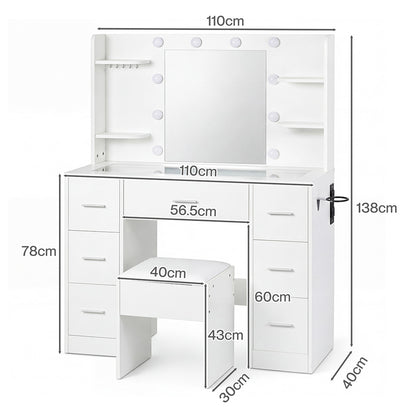 Dressing Table With Lights 110x40x138cm