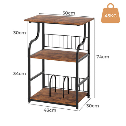 Side Table 3-Tier Storage Brown 50x30cm