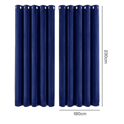 Marlow Blackout Curtains 2 Panels Velvet Room Darkening Eyelet Curtains Blue
