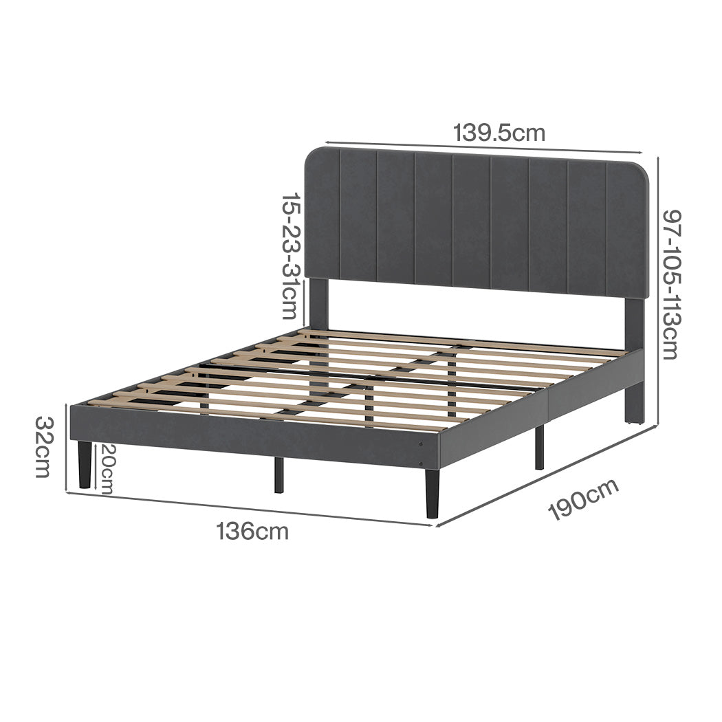 Double Bed Frame Upholstered Grey 190x139.5x113cm