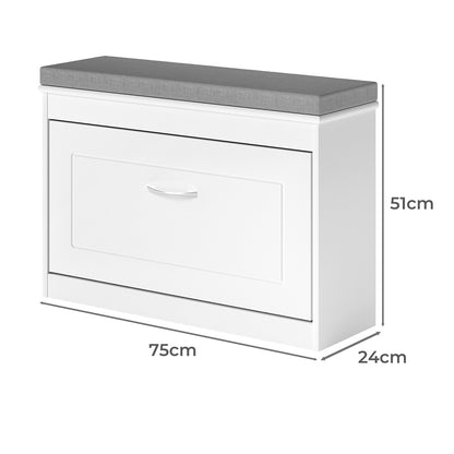 Shoe Rack Storage Bench White 75x24x51cm