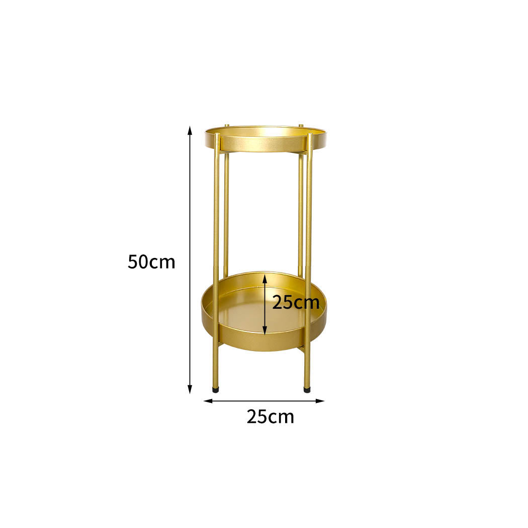 2 Tier Plant Stand Metal Flower Gold Medium