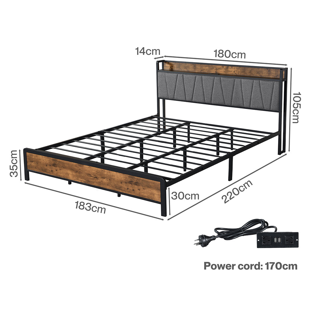King Bed Frame Industrial Storage 220x183x105cm