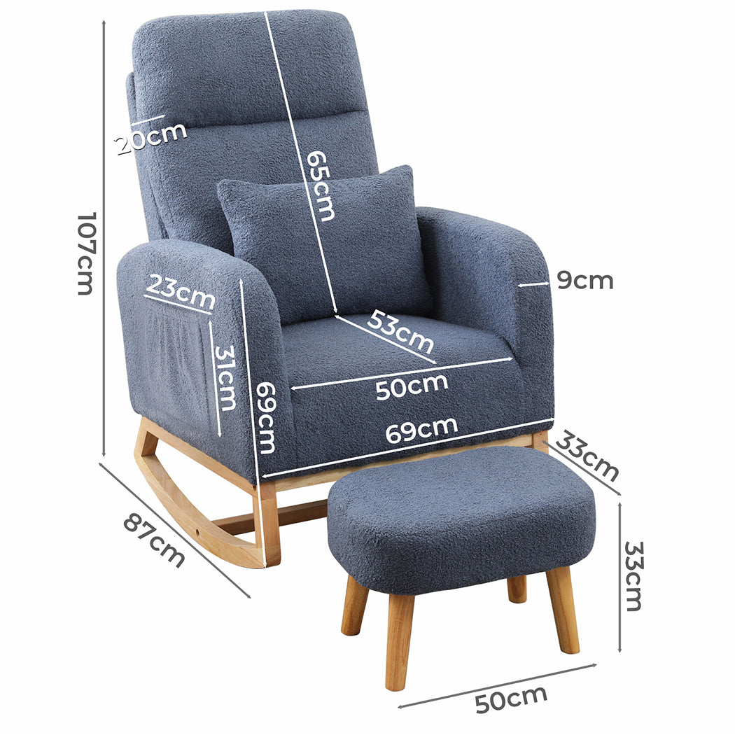 Premium Rocking Chair Ottoman Footrest With Side Pocket  Adjustable