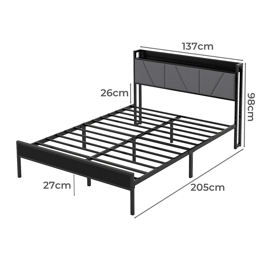 Double Bed Frame Grey Steel 190x137cm