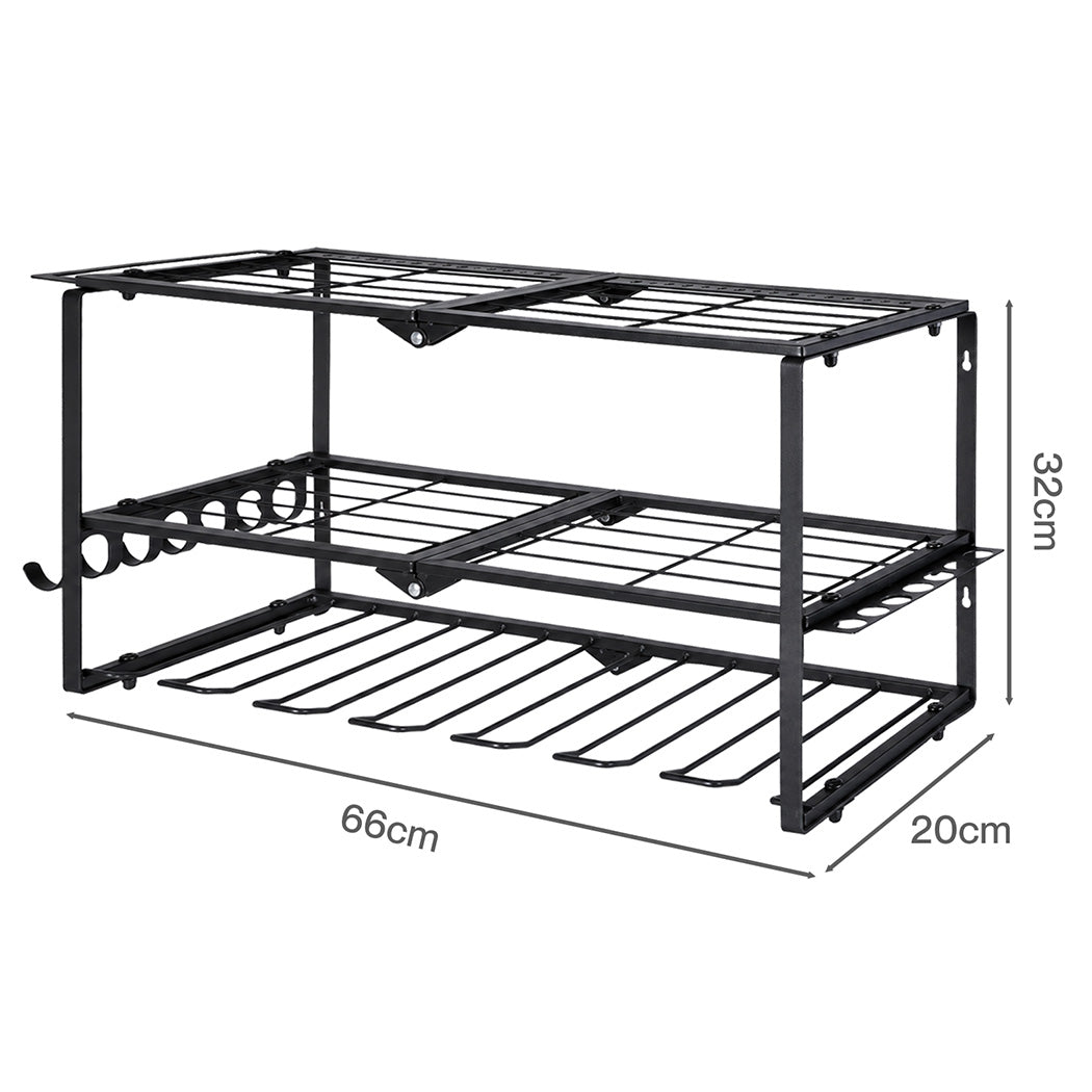 Garage Storage 3 Tier Rack Black 66x20x32cm