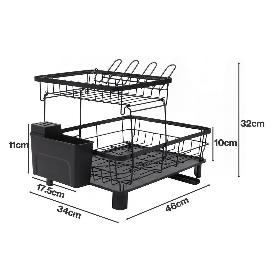 2 Tier Dish Drying Rack Black 360° Drain | HomeAndLiving - 4