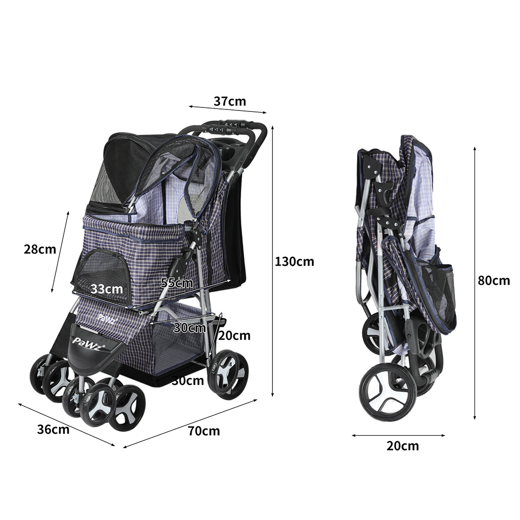 Large Pet Stroller Dog Cat Carrier Plaid - Stylish