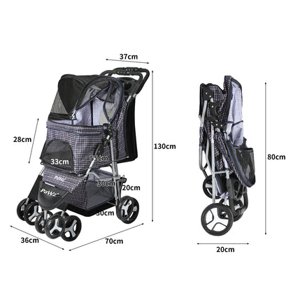Large Pet Stroller Dog Cat Carrier Plaid - Stylish