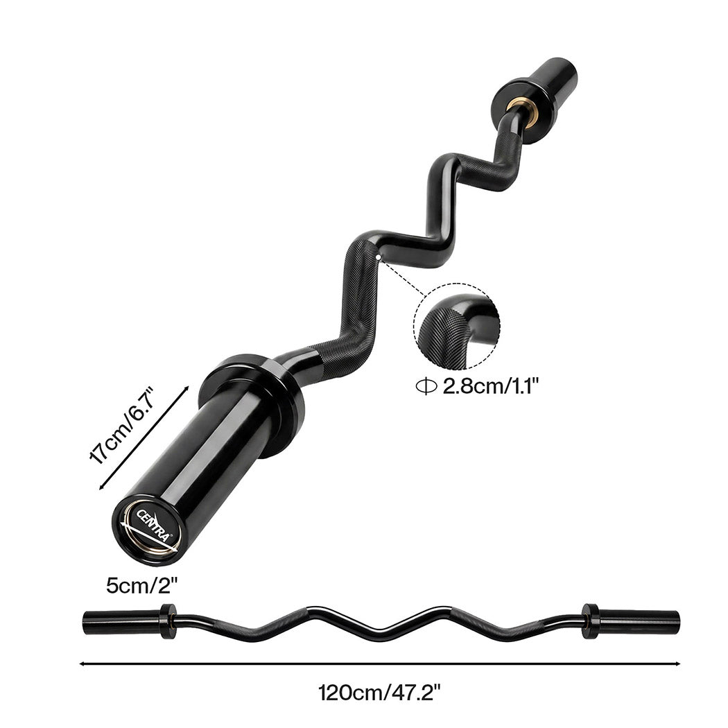 Centra Olympic Barbell Ez Curl Bar W Bar 810lbs Alloy Steel Black