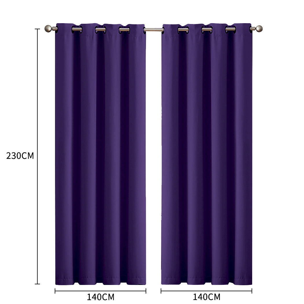 2x Blockout Curtains Panels 3 Layers Purple