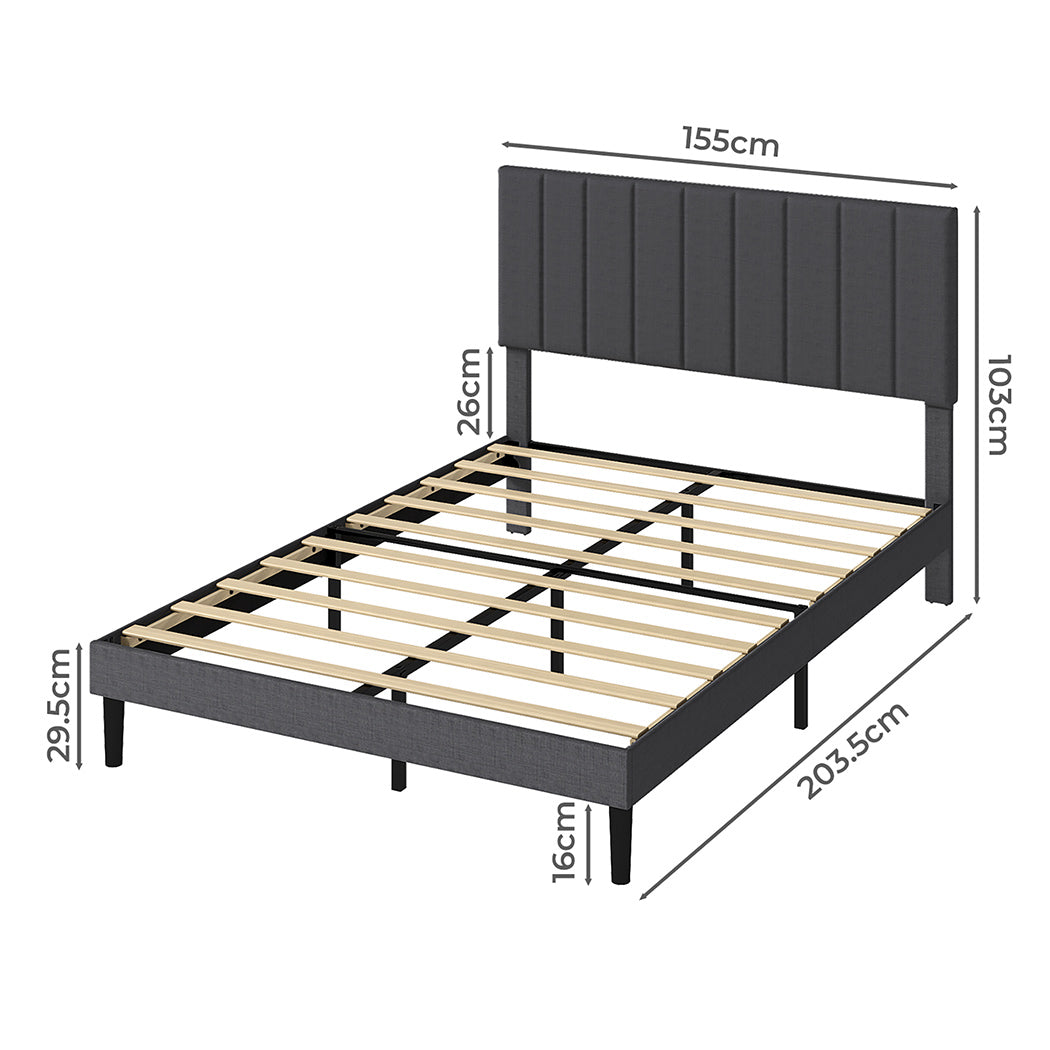 Queen Bed Frame Upholstered Grey 203.5x155x103cm
