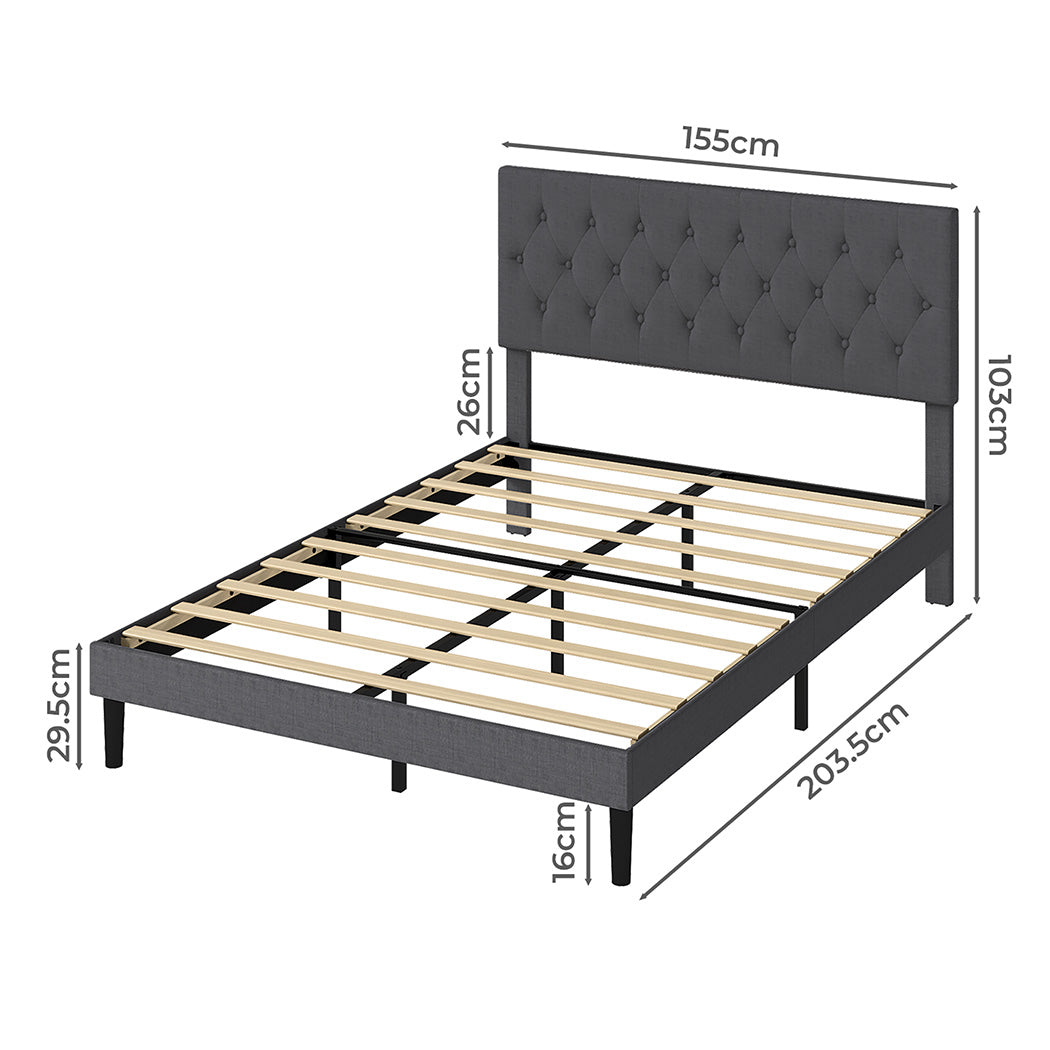 Grey Upholstered Bed Frame Queen 203.5x155x103cm