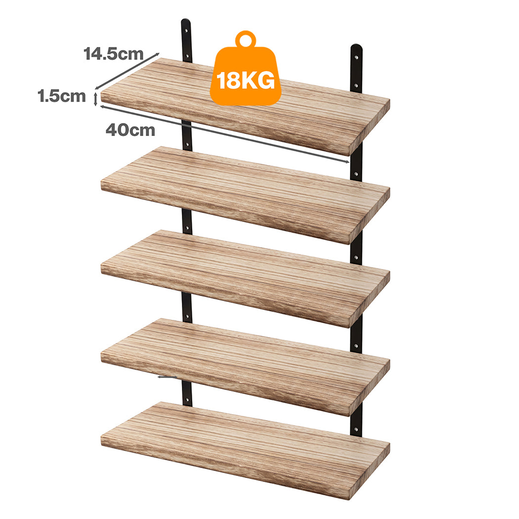 Floating Wall Shelves 5 Pack Rustic Wood Display | HomeAndLiving