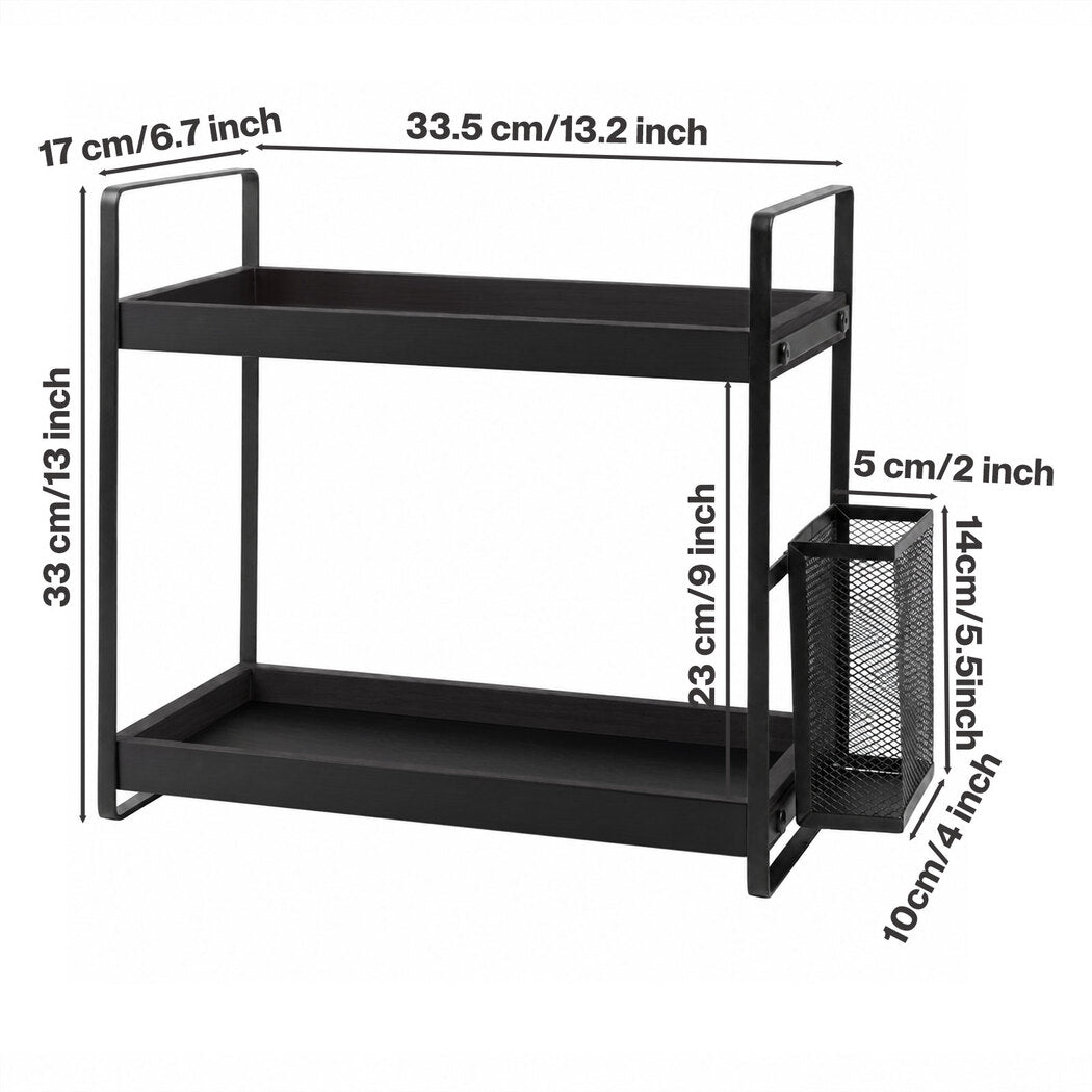 Levede 2 Tier Countertop Organiser Classic Storage Rack Bathroom Kitchen Black