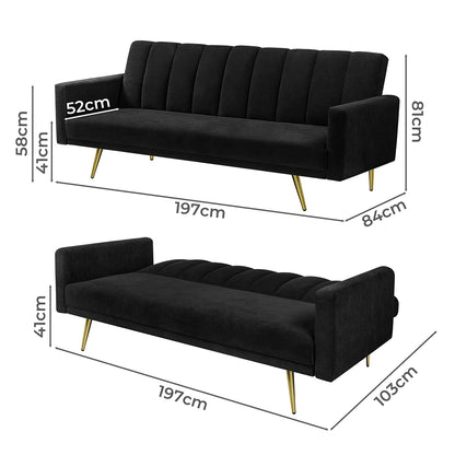 Modern Sofa Bed Convertible Velvet Lounge Recliner Couch Sleeper 3