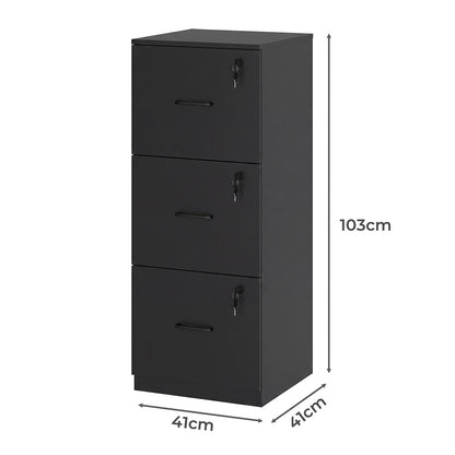 Levede File Cabinet 3 Lockable Drawers Modern Document Organiser Home Office