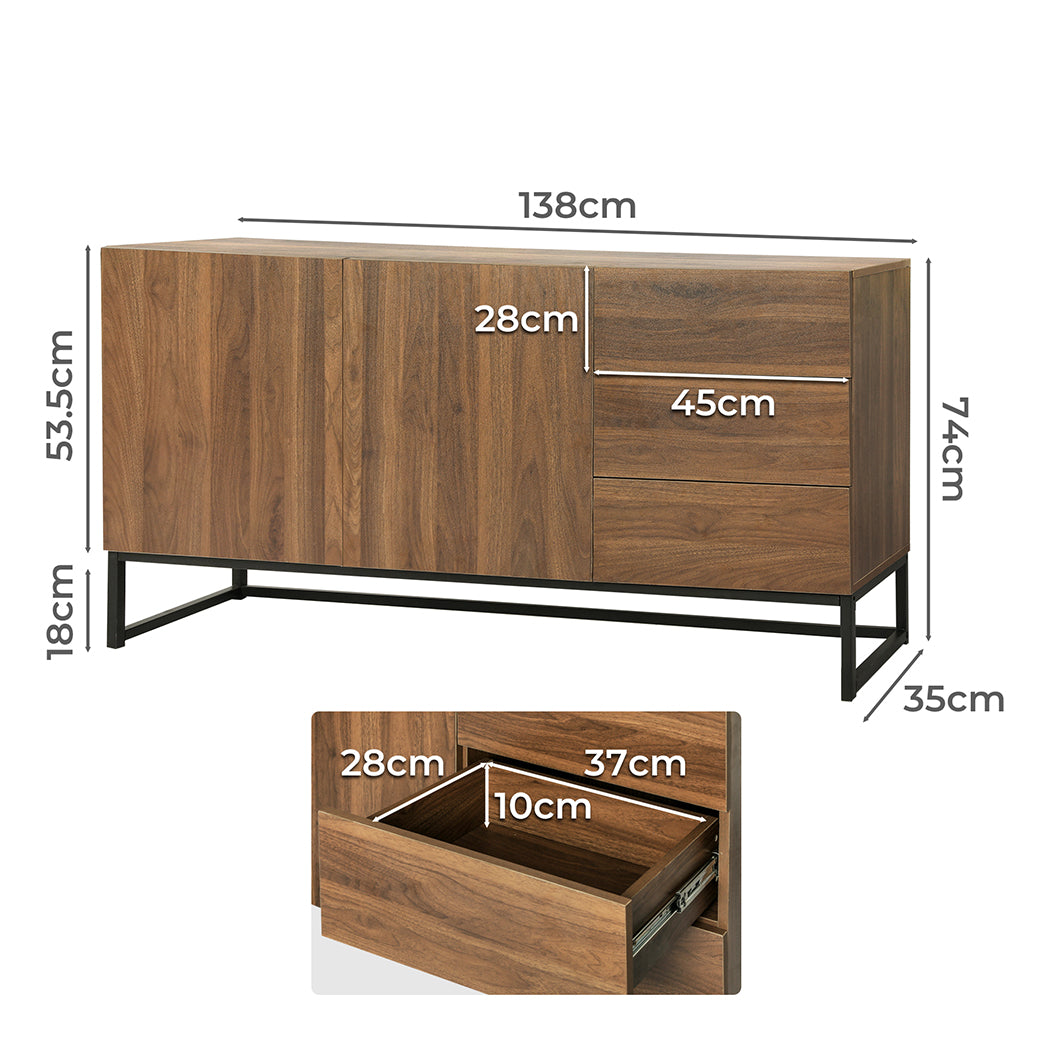 Functional Buffet Sideboard Storage Cabinet Walnut  Space-Saving