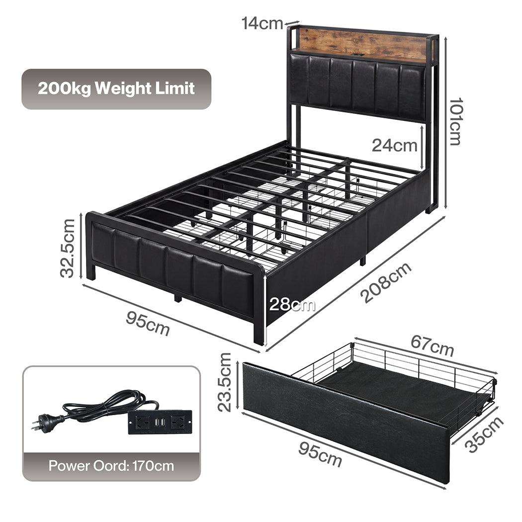 Single Bed Frame Storage Drawer 208x95x101cm
